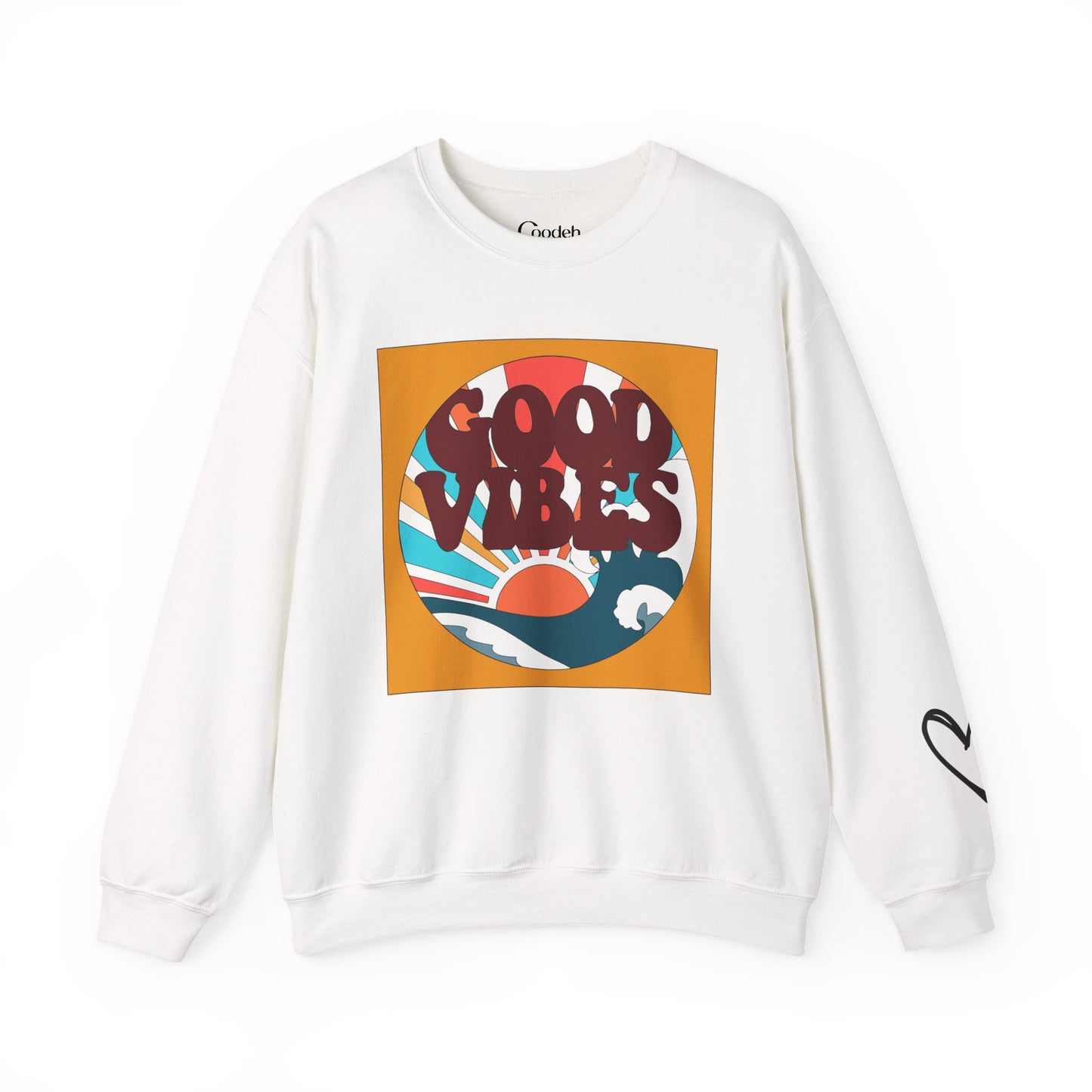 Good Vibes Retro Sunwave Crewneck Sweatshirt front design