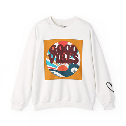 Good Vibes Retro Sunwave Crewneck Sweatshirt front design