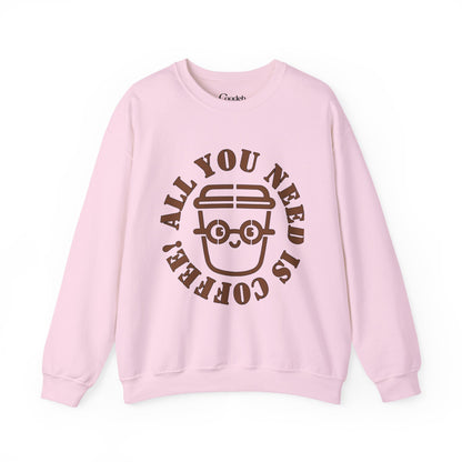 All You Need Is Coffee Crewneck Sweatshirt worn by model