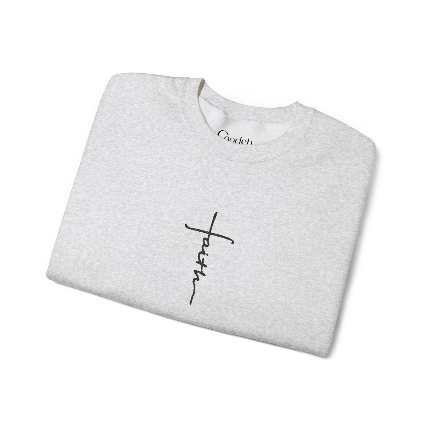 Faith Cross Script Crewneck Sweatshirt close up view