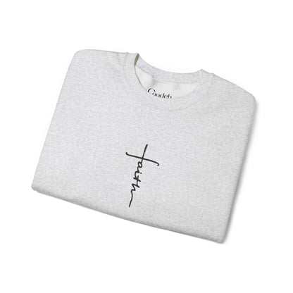 Faith Cross Script Crewneck Sweatshirt close up view