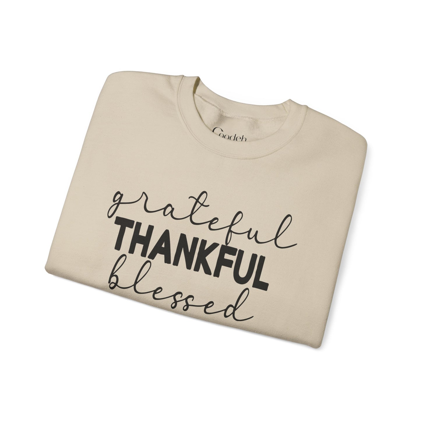 Grateful Thankful Blessed Crewneck Sweatshirt ribbed collar detail