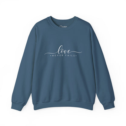 Love Never Fails Crewneck Sweatshirt white color