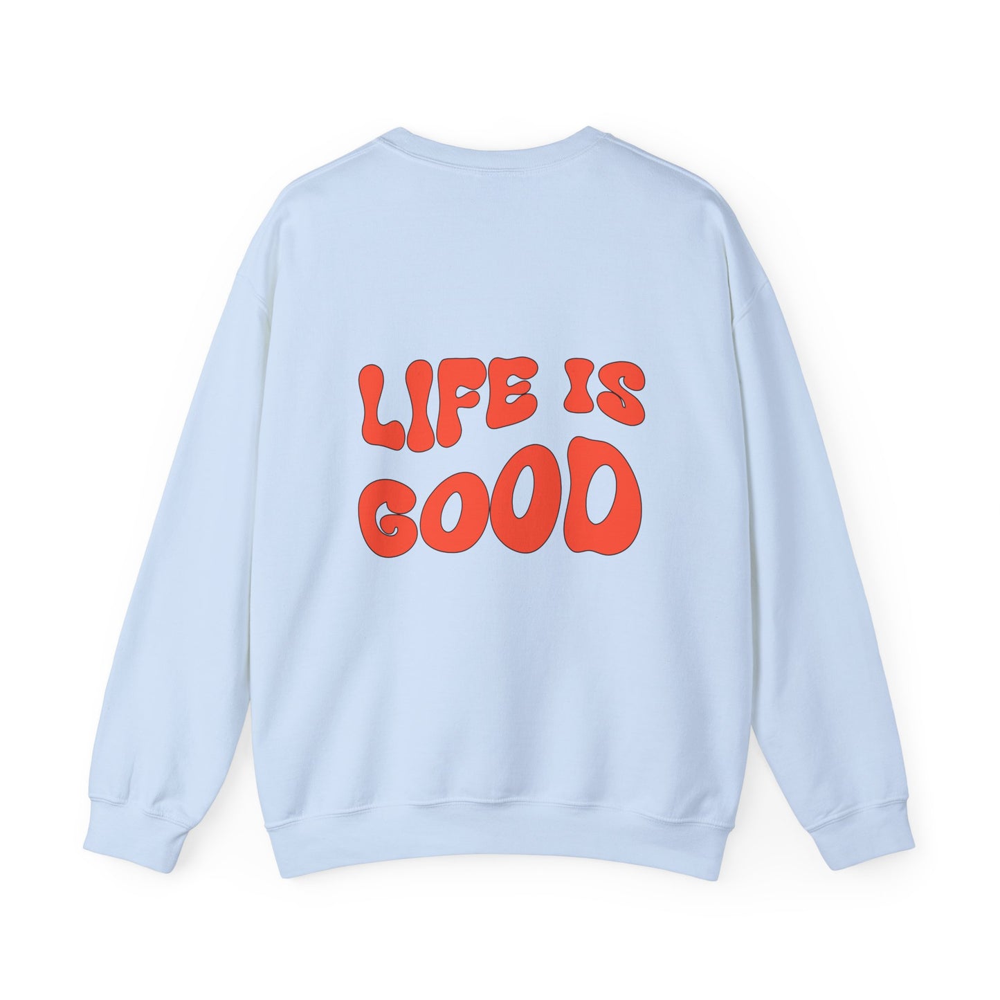 Life Is Good Crewneck Sweatshirt worn by model