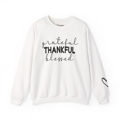 Grateful Thankful Blessed Crewneck Sweatshirt embroidered detail
