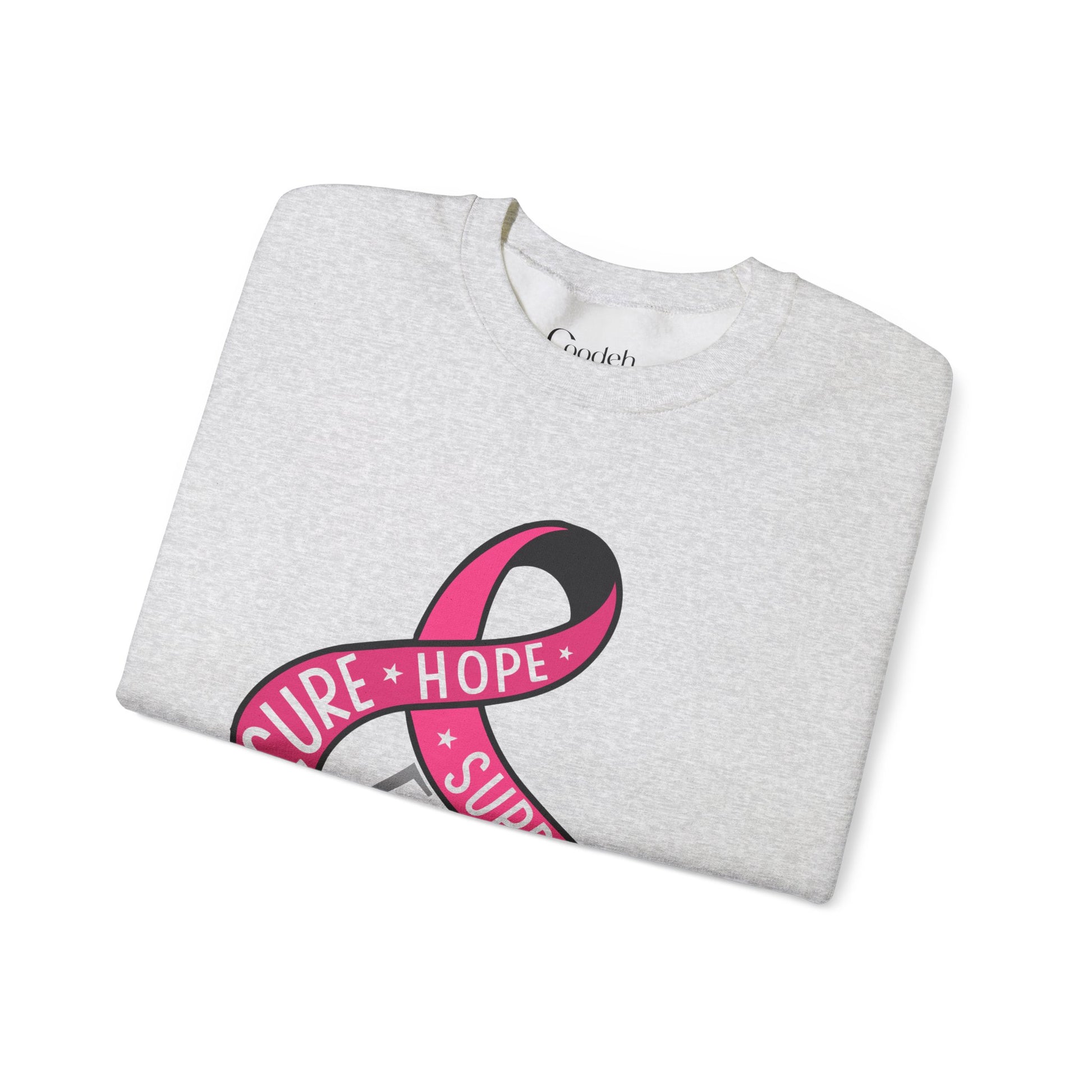Pink Ribbon Cure Hope Supporter Fight Sweatshirt worn by model