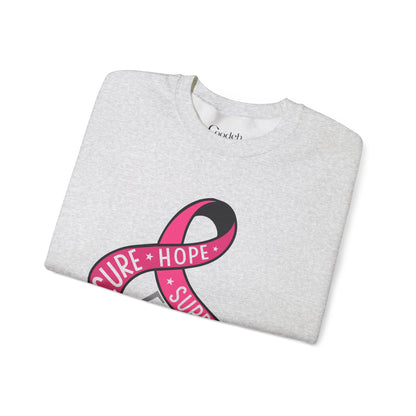 Pink Ribbon Cure Hope Supporter Fight Sweatshirt worn by model