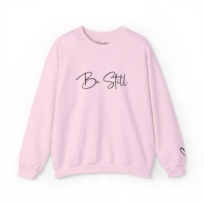 Be Still Graphic Crewneck Sweatshirt inspirational message design