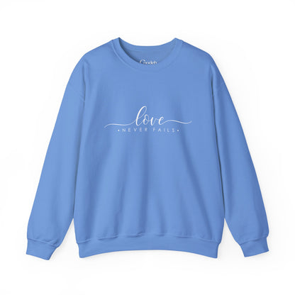 Love Never Fails Crewneck Sweatshirt front view