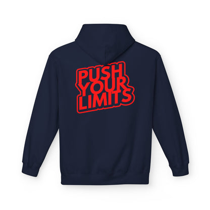Push Your Limits motivational fitness hoodie with bold graphic