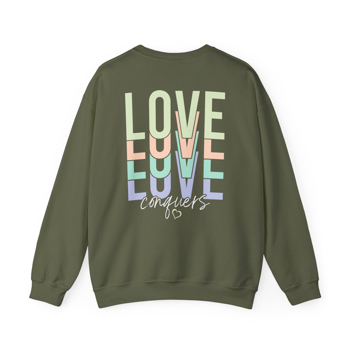 Love Conquers Crewneck Sweatshirt cozy everyday fashion
