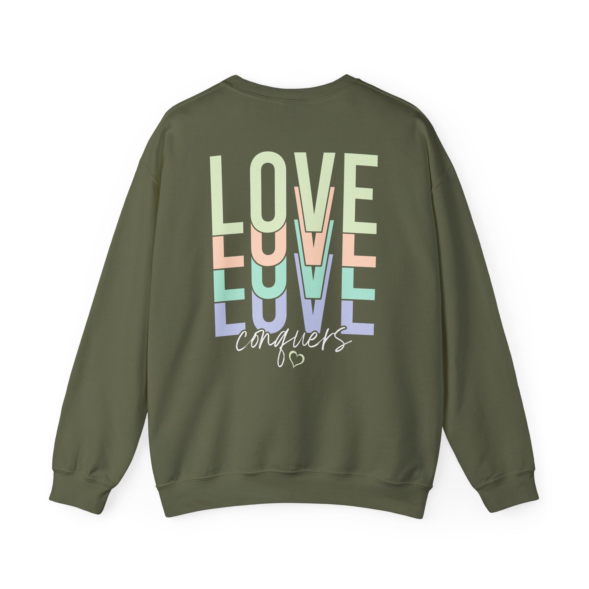 Love Conquers Crewneck Sweatshirt cozy everyday fashion