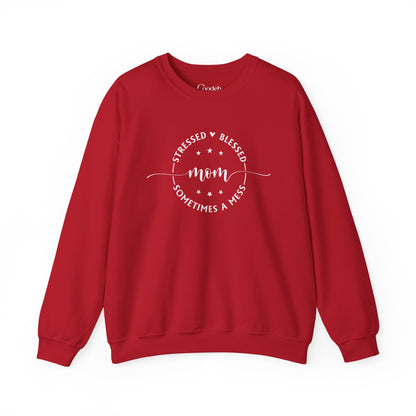 Stressed Blessed Mom Sometimes a Mess Crewneck Sweatshirt cotton blend fabric