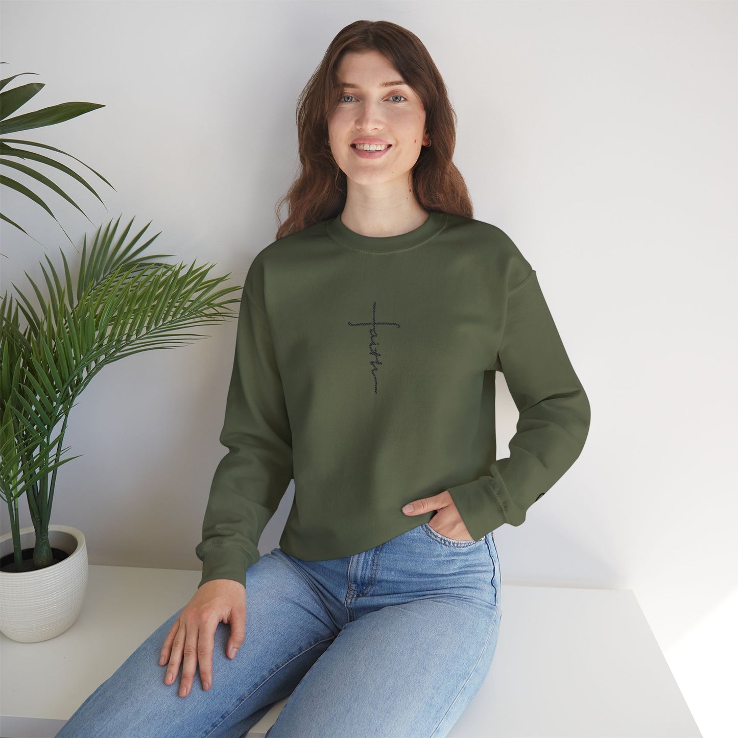 Faith Cross Script Crewneck Sweatshirt oversized look