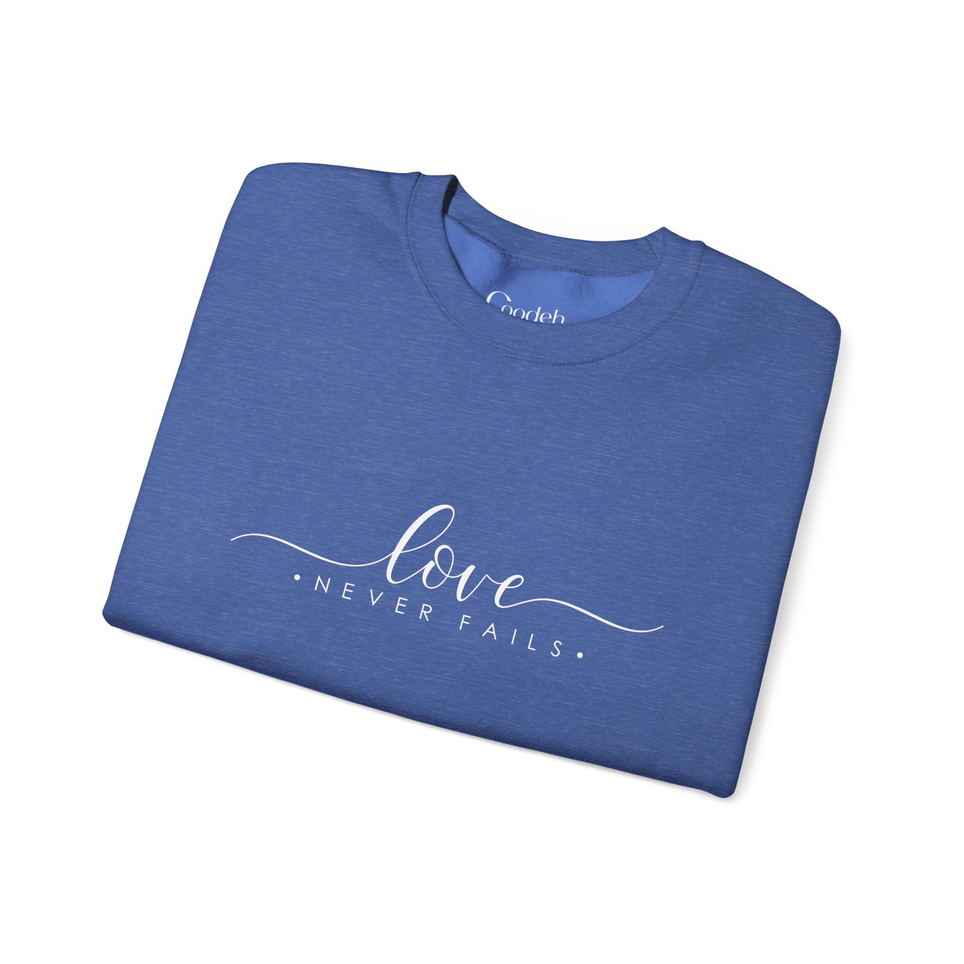 Love Never Fails Crewneck Sweatshirt indoor lifestyle