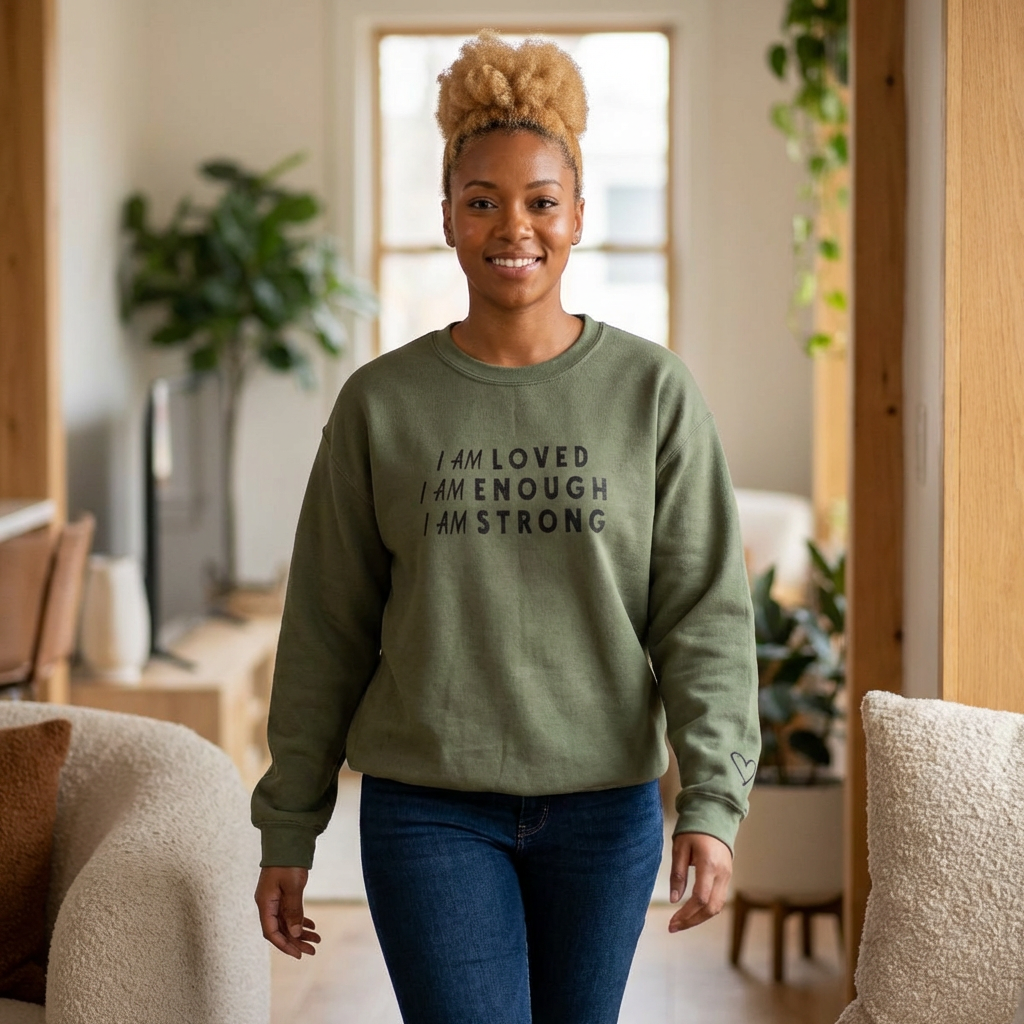 I Am Loved I Am Enough I Am Strong Crewneck Sweatshirt front view