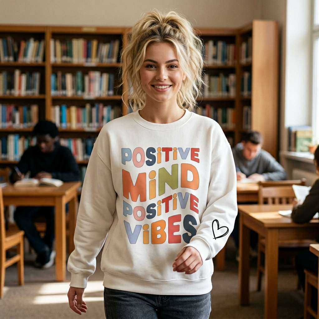 Positive Mind Positive Vibes Crewneck Sweatshirt front view