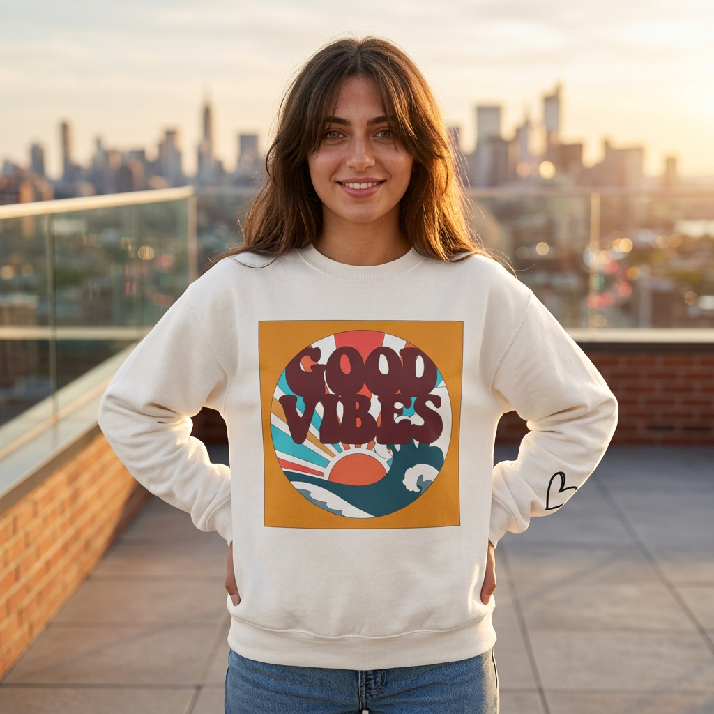 Good Vibes Retro Sunwave Crewneck Sweatshirt back design