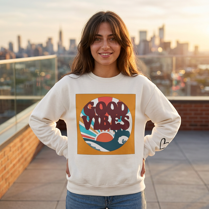 Good Vibes Retro Sunwave Crewneck Sweatshirt back design