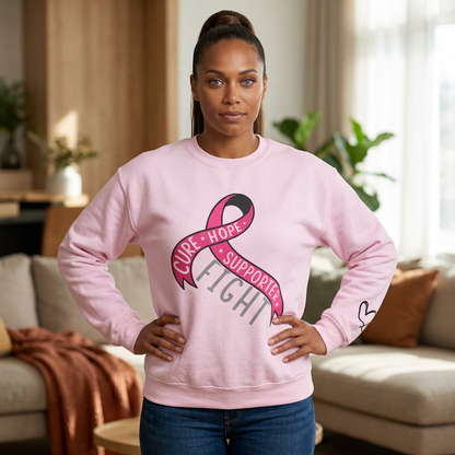 Pink Ribbon Cure Hope Supporter Fight sweatshirt with awareness ribbon