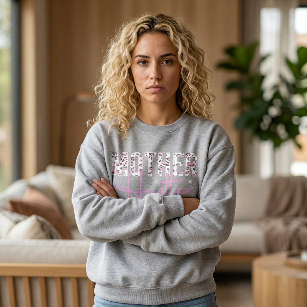 Mother Hustler Leopard crewneck sweatshirt with stylish leopard graphic