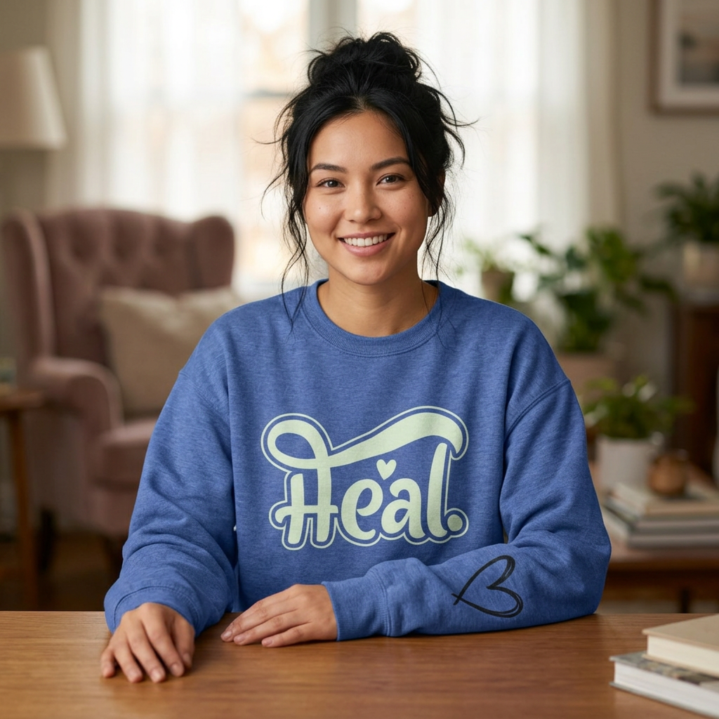 Heal Inspirational crewneck sweatshirt with minimalist graphic
