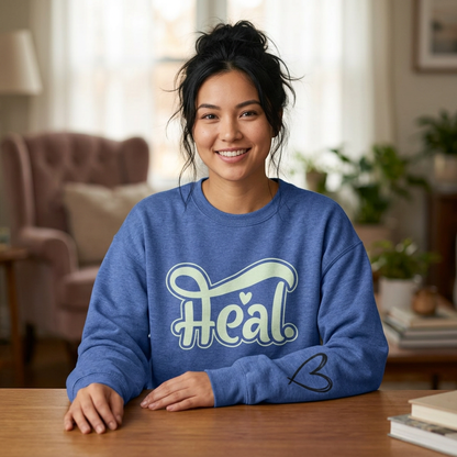Heal Inspirational crewneck sweatshirt with minimalist graphic