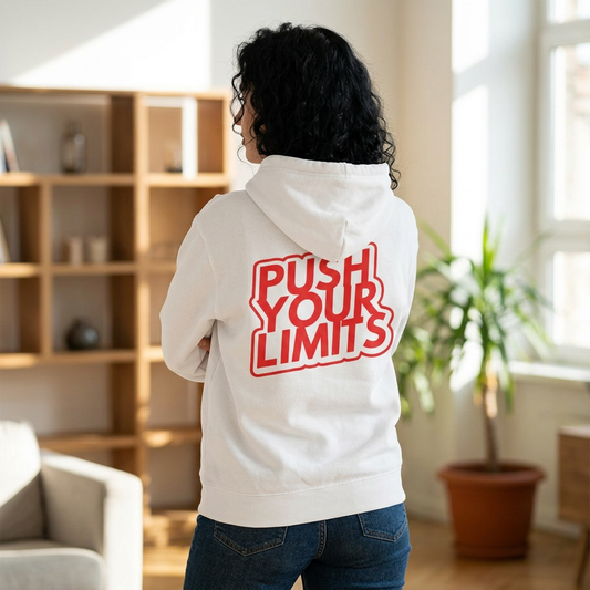 Push Your Limits motivational fitness hoodie with bold graphic