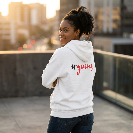 Gains Workout Hoodie for Fitness Lovers with bold gym graphic