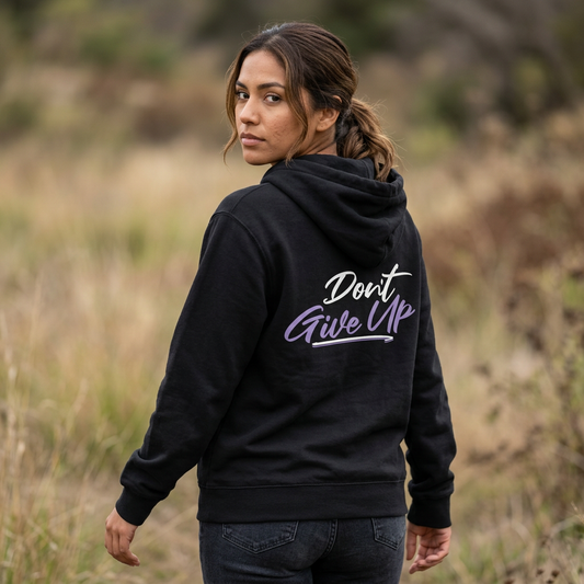 Don't Give Up inspirational graphic hoodie with motivational quote