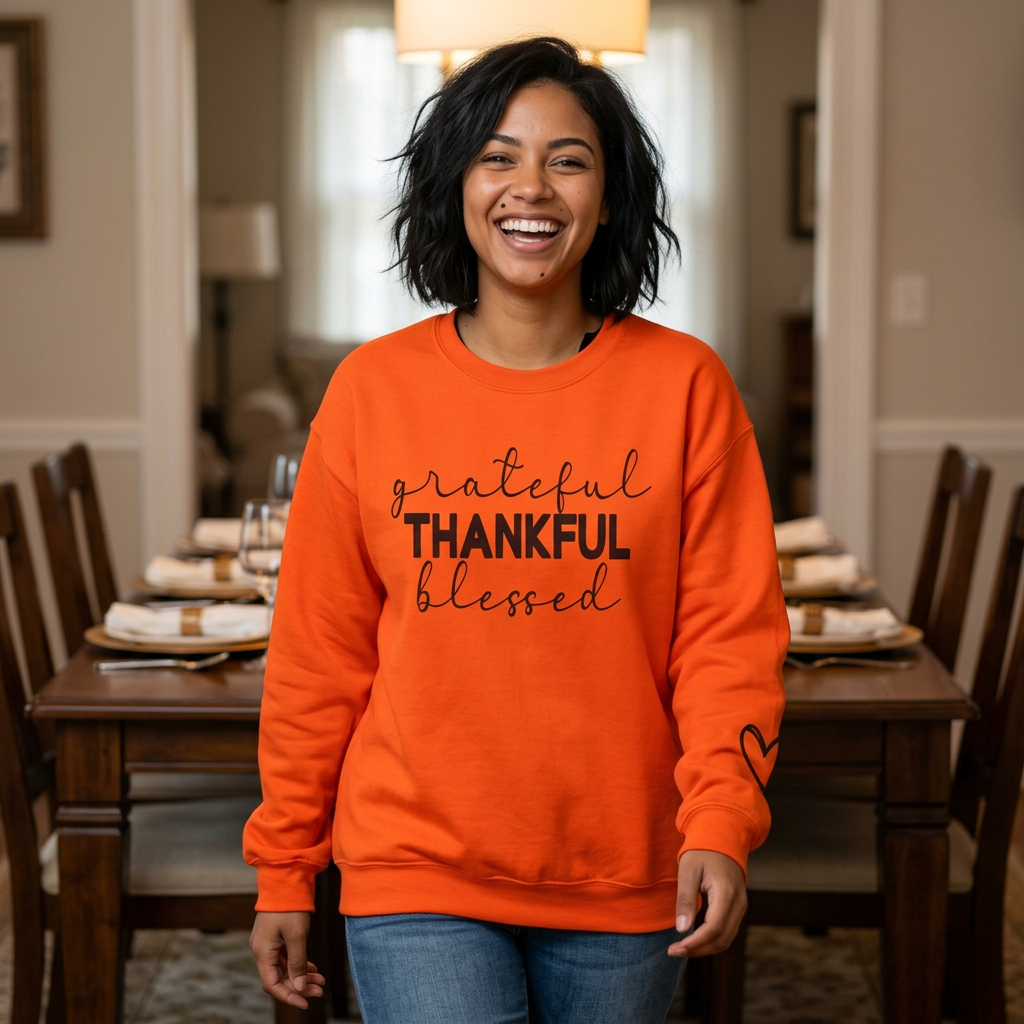 Grateful Thankful Blessed crewneck sweatshirt with inspirational quote