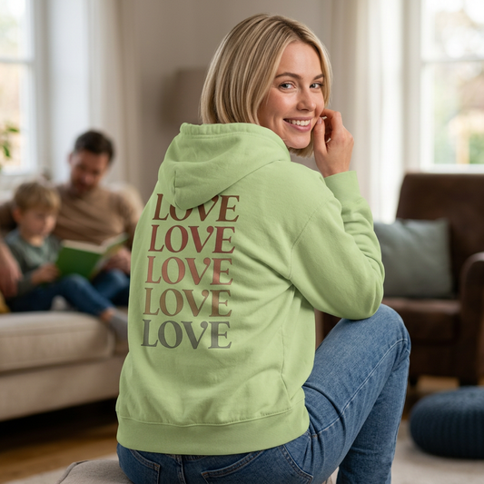 Stylish LOVE Print Pullover Hoodie with modern graphic design