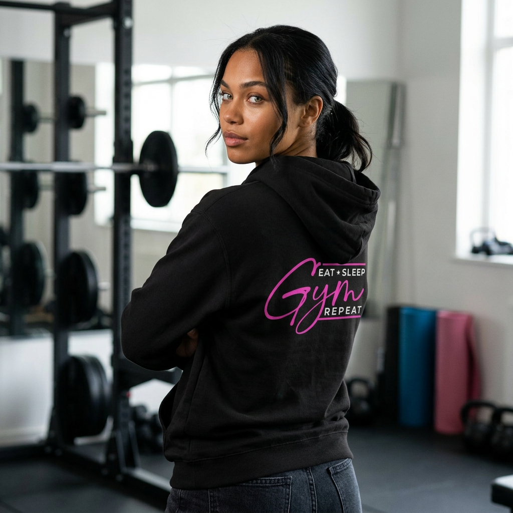 Eat Sleep Gym Repeat motivational fitness hoodie