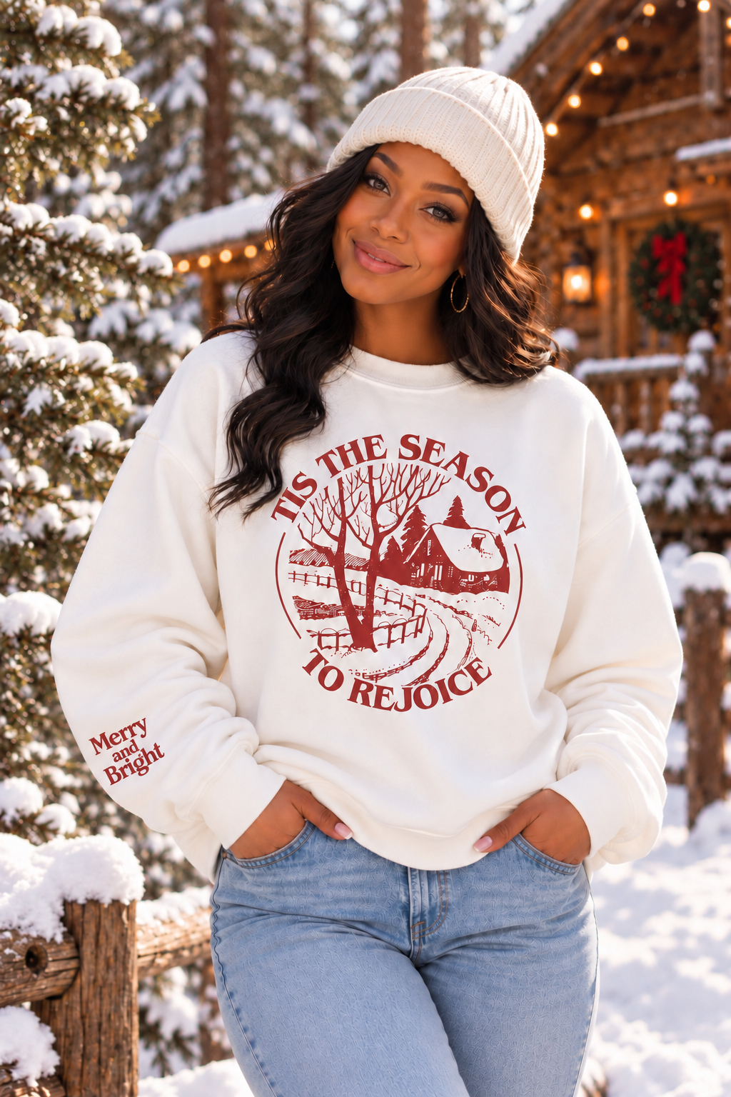 Holiday Crewneck Sweatshirt — "Tis the Season to Rejoice" Vintage Winter Graphic