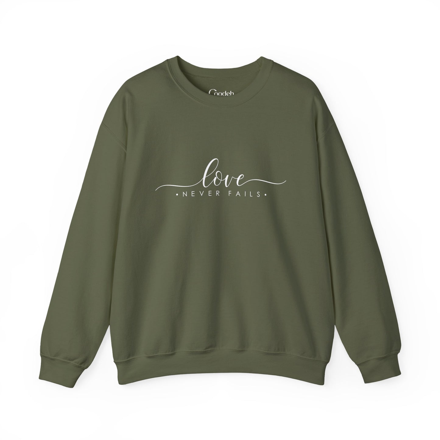 Love Never Fails Crewneck Sweatshirt gift for loved ones