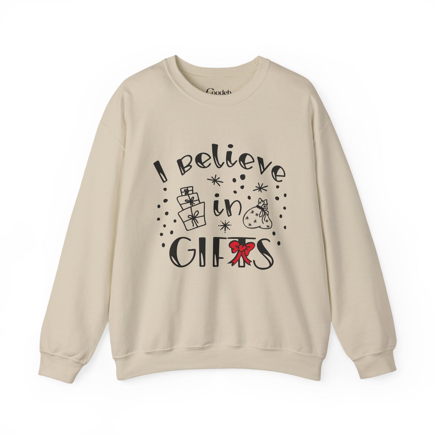 I Believe in Gifts Crewneck Sweatshirt white color option