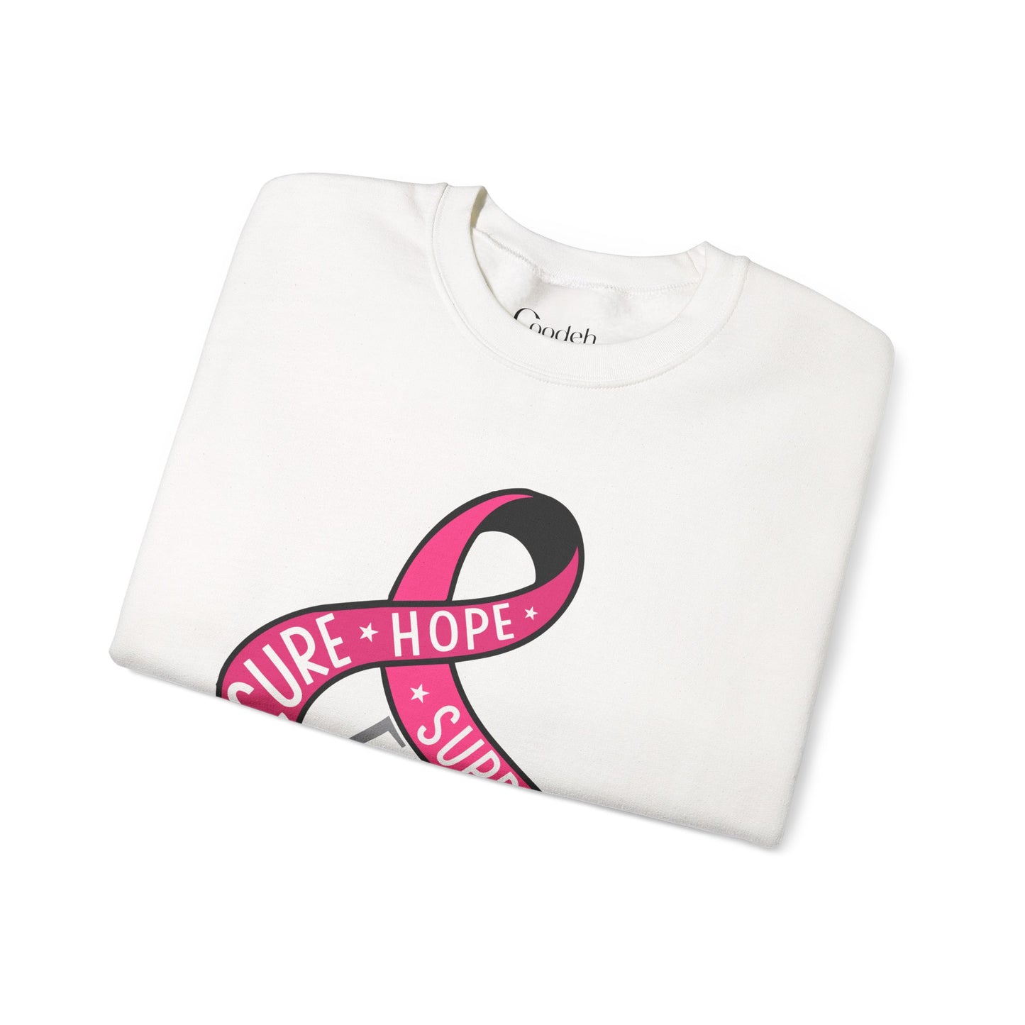 Pink Ribbon Cure Hope Supporter Fight Sweatshirt close up view