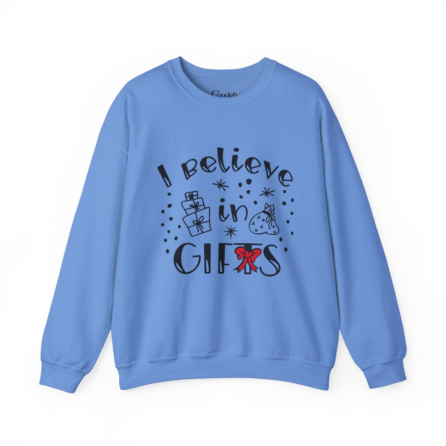 I Believe in Gifts Crewneck Sweatshirt worn by model