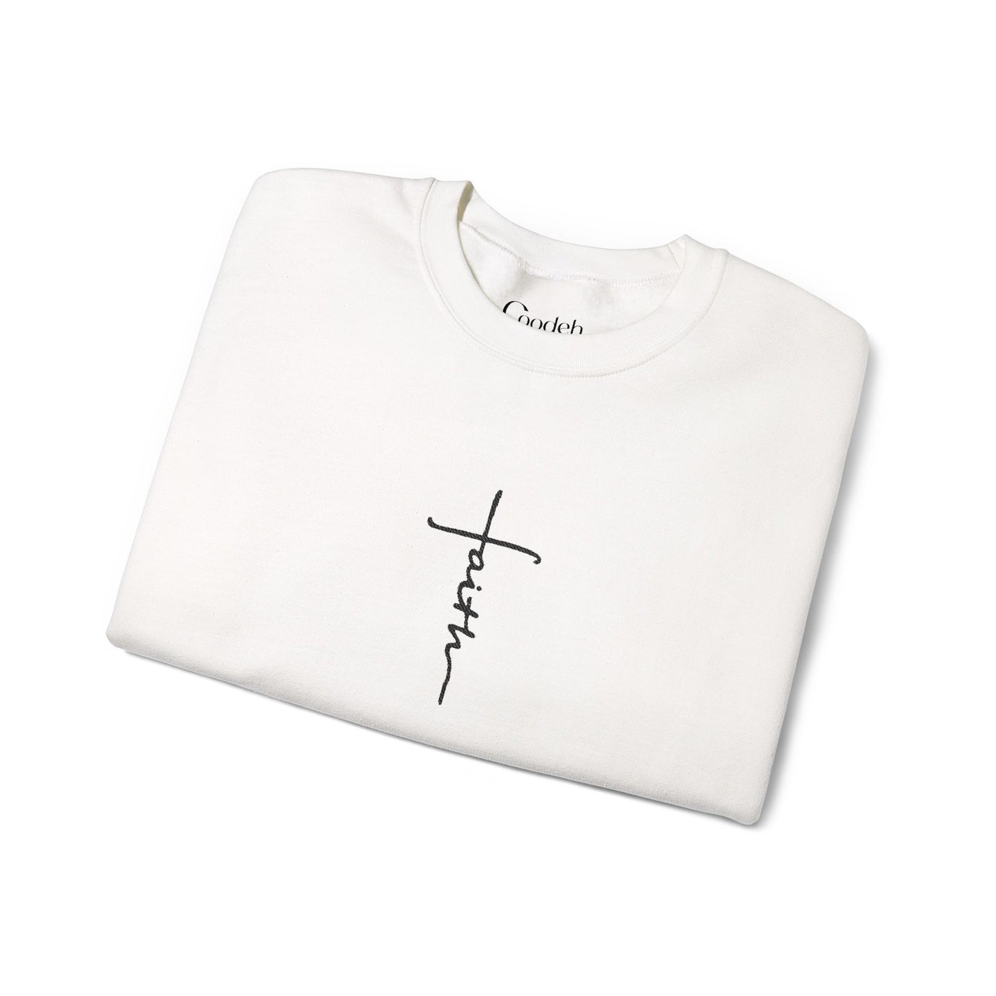 Faith Cross Script Crewneck Sweatshirt front design