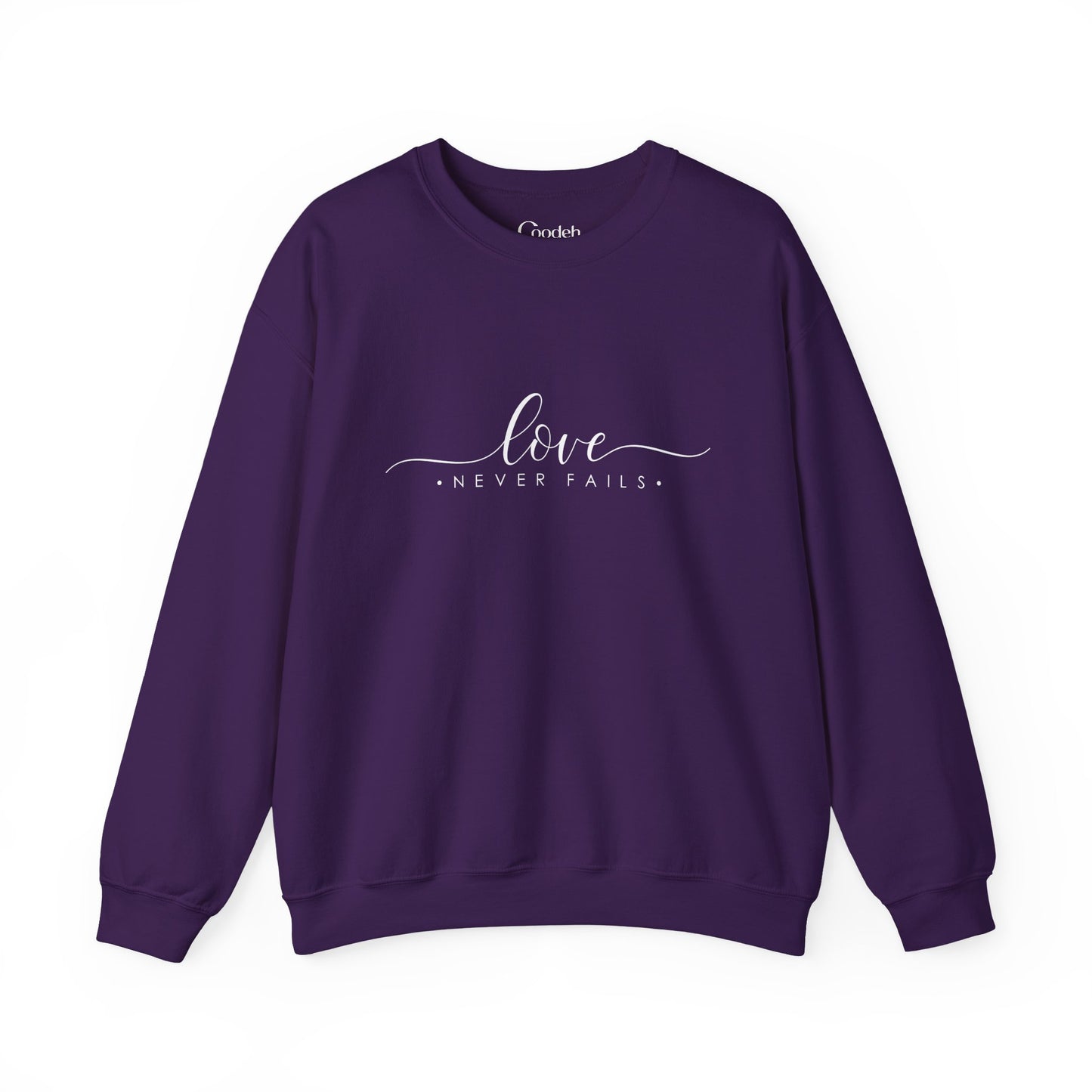 Love Never Fails Crewneck Sweatshirt collar detail