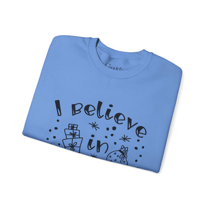 I Believe in Gifts Crewneck Sweatshirt collar detail