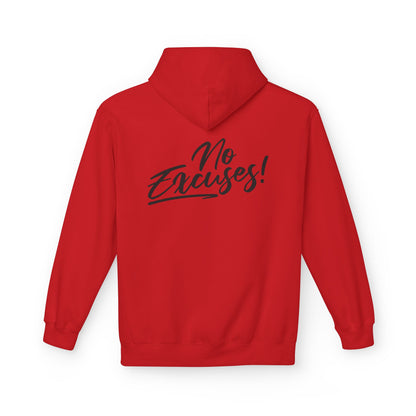 No Excuses Inspirational Graphic Hoodie front graphic detail