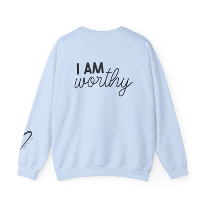 I Am Worthy Crewneck Sweatshirt back graphic detail