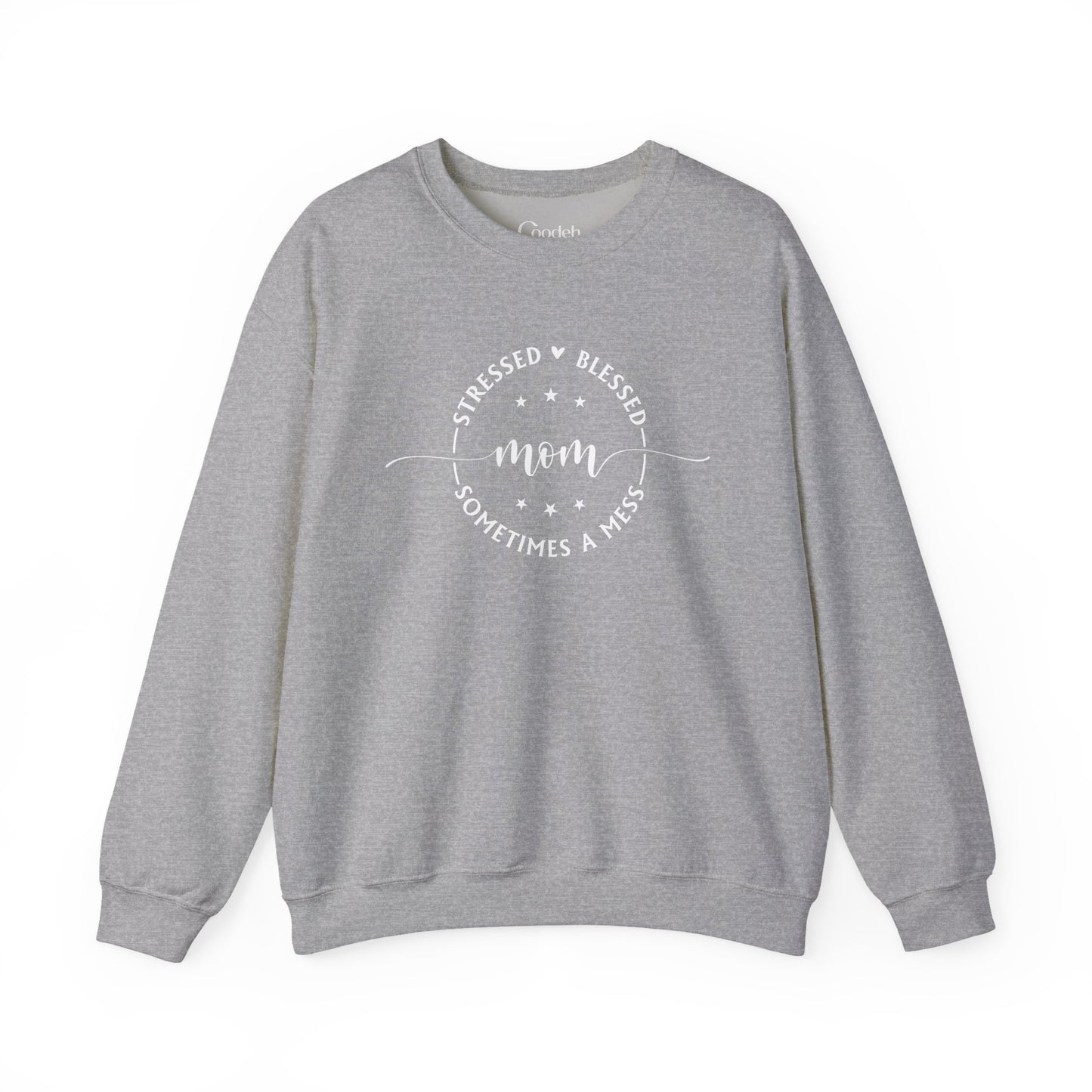 Stressed Blessed Mom Sometimes a Mess Crewneck Sweatshirt sleeve detail