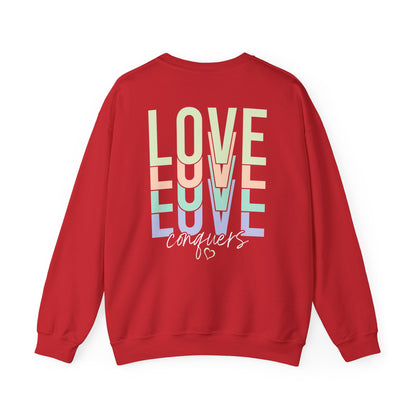 Love Conquers Crewneck Sweatshirt cotton blend fabric