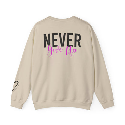 Never Give Up Crewneck Sweatshirt close up view