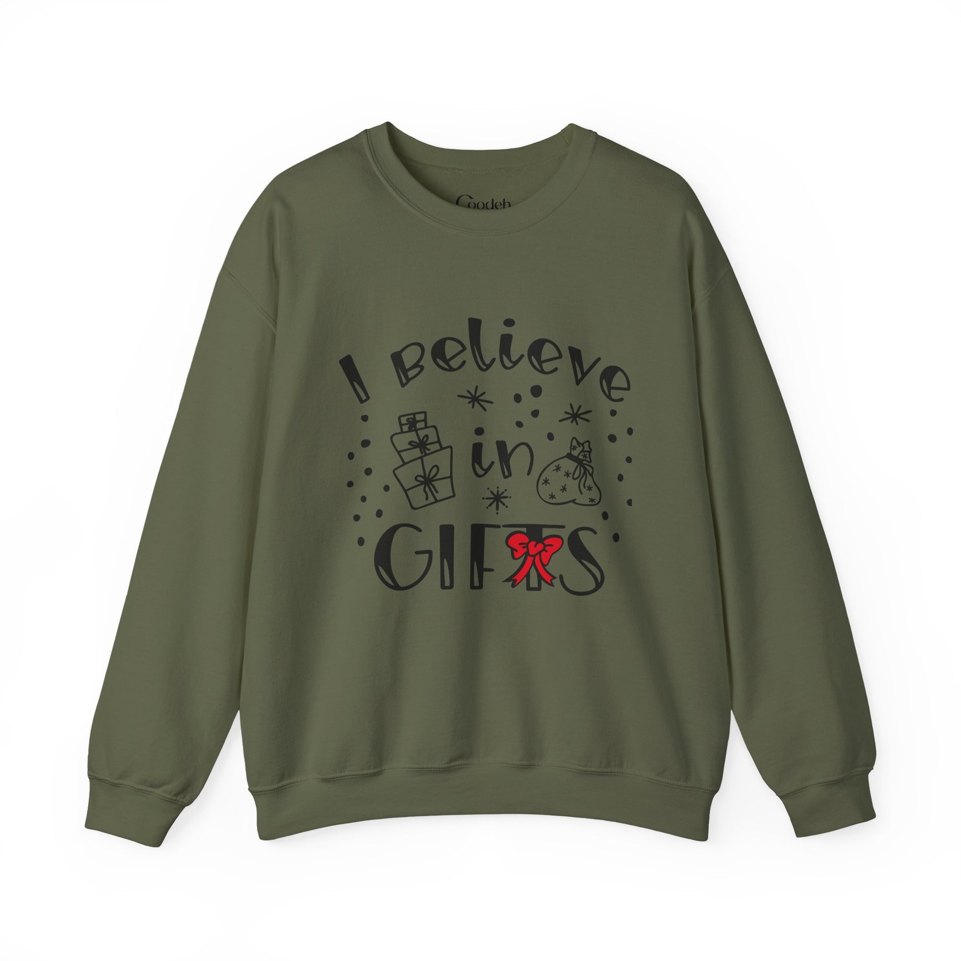 I Believe in Gifts Crewneck Sweatshirt front design