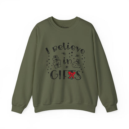 I Believe in Gifts Crewneck Sweatshirt front design