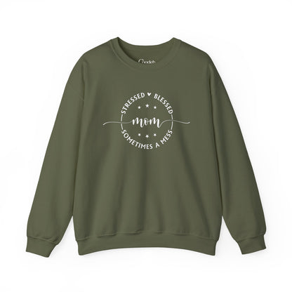Stressed Blessed Mom Sometimes a Mess Crewneck Sweatshirt pink color option