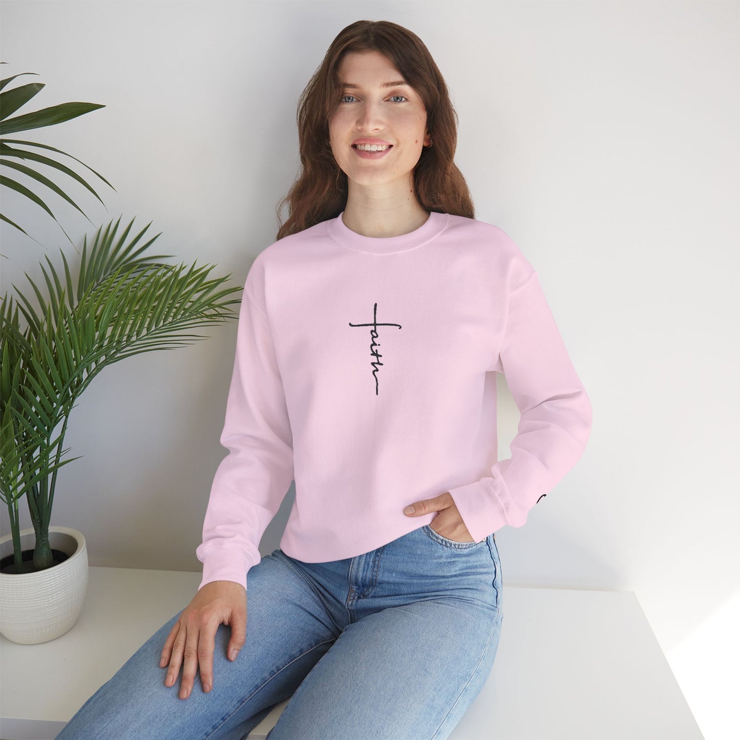 Faith Cross Script Crewneck Sweatshirt black color option